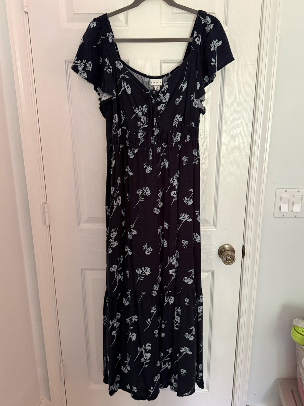 Ava & Viv Navy Maxi Dress with White Floral Print